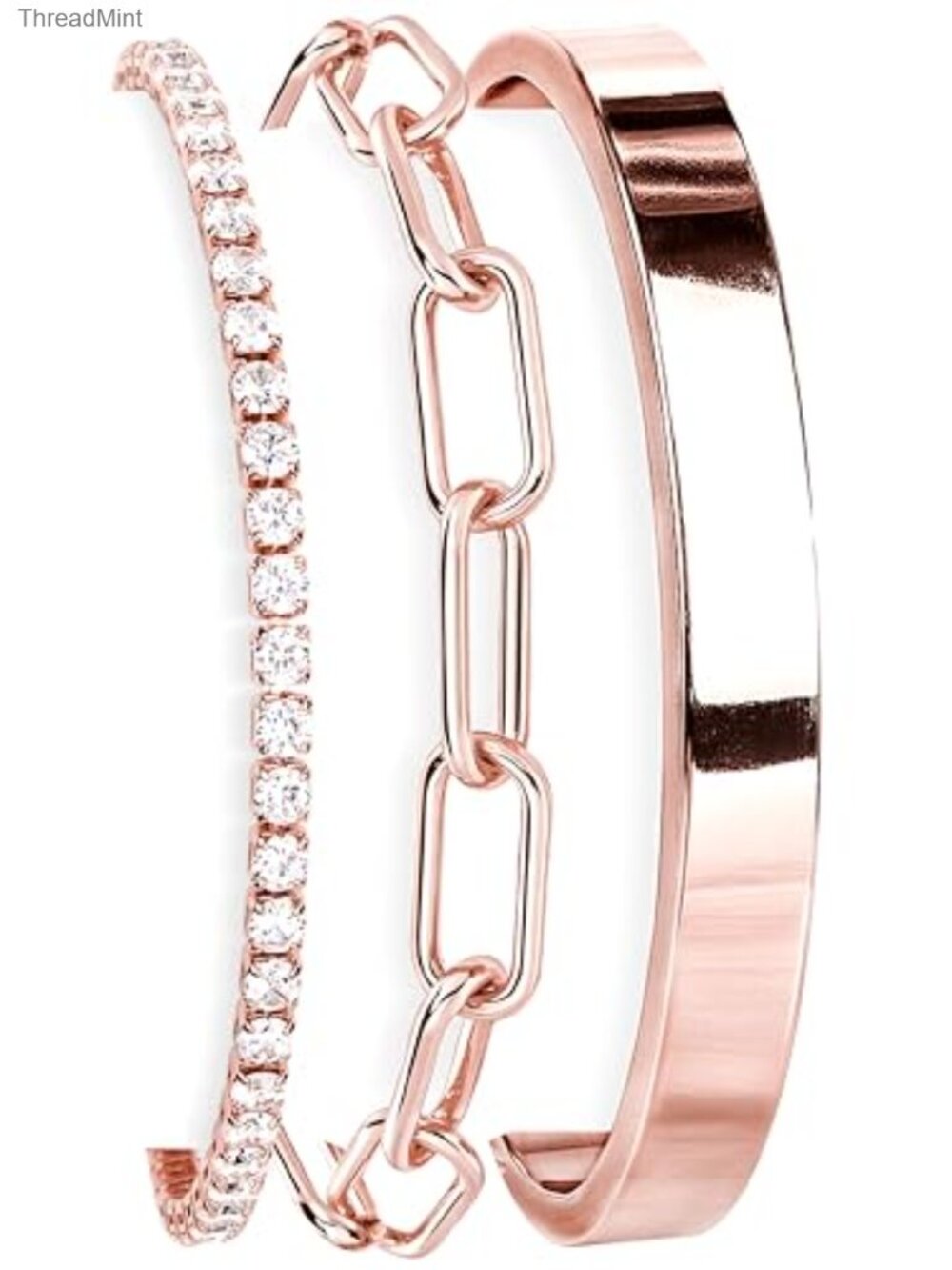 3 Pcs Dainty 14K Gold Plated Bangle Cuff Bracelet Set Stackable Non Tarnish